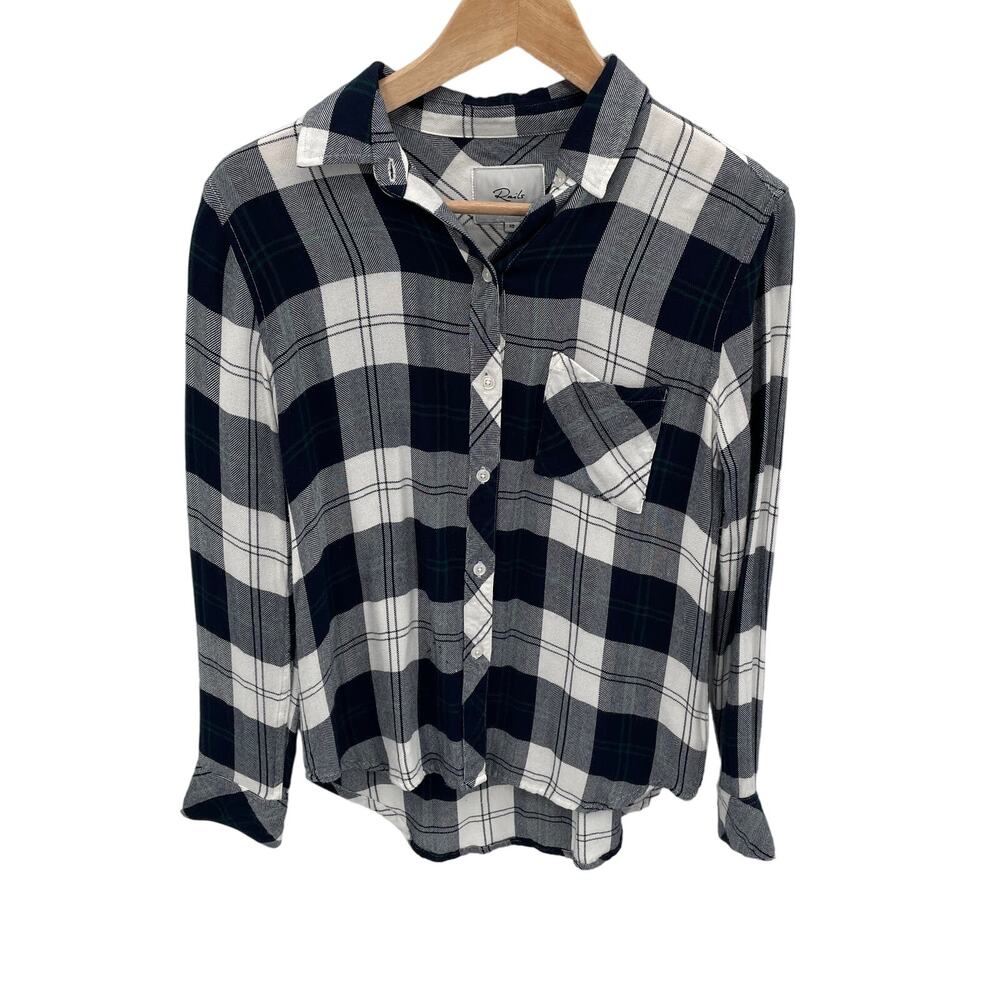 Rails Navy & White Plaid Collared Button Up Top Blouse // XS